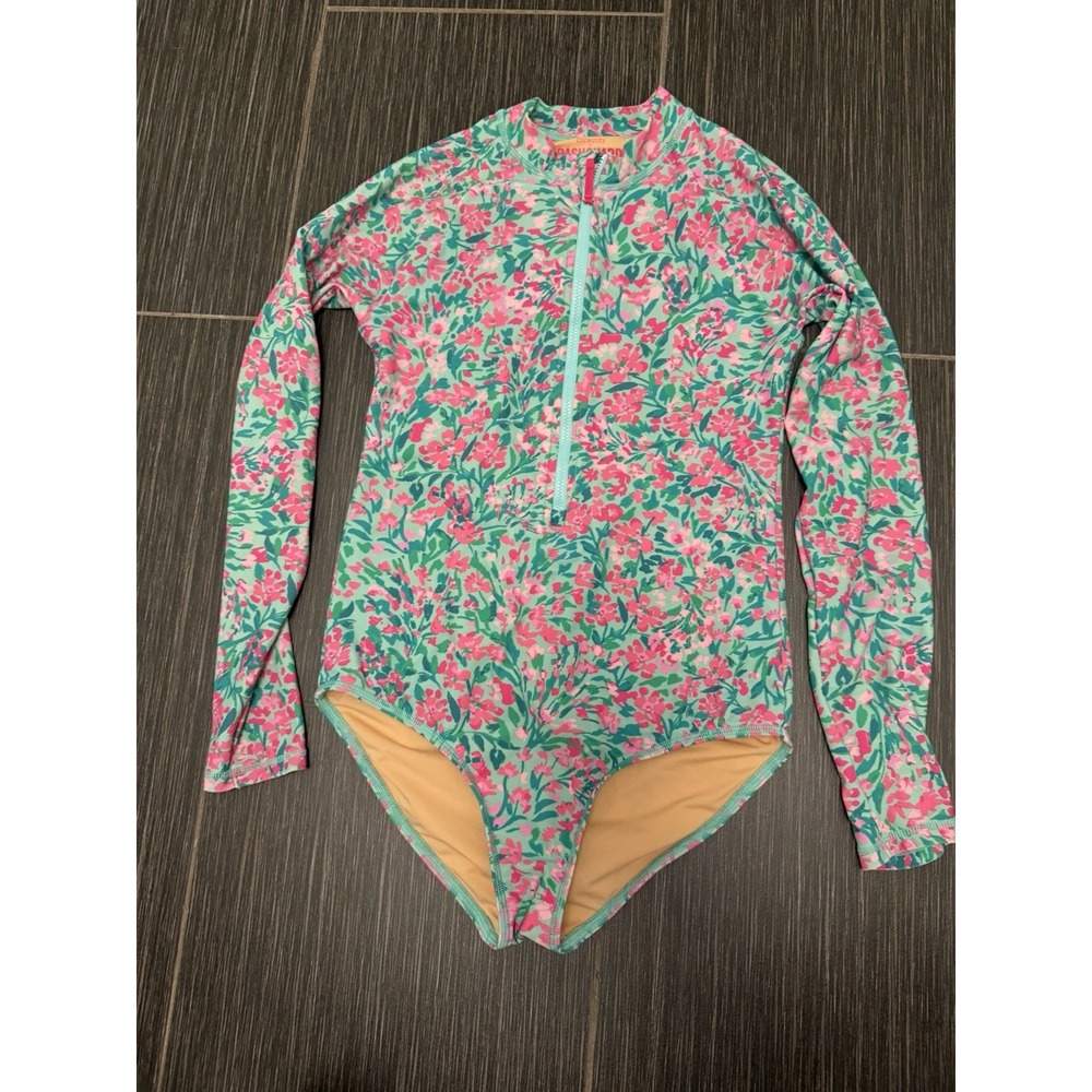 Crewcuts J. Crew Floral UPF 50+ Rash Guard Long Sleeve Swim Suit Girls 14 One Pc
